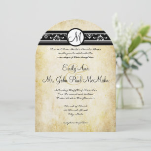 Invitation Noir Blanc Vieux argent Rustique Elegance Mariage