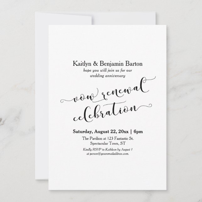 Invitation Noir Blanc Vow Renouvellement Anniversaire (Devant)