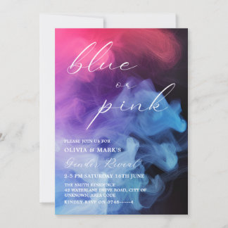 Invitation Noir bleu et rose Fumée Bébé Genre Révélation