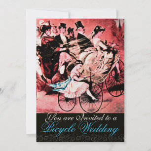 INVITATION NOIR BLEU ROUGE BICYCLETTE MARIAGE DAMAS MONOGRAMM
