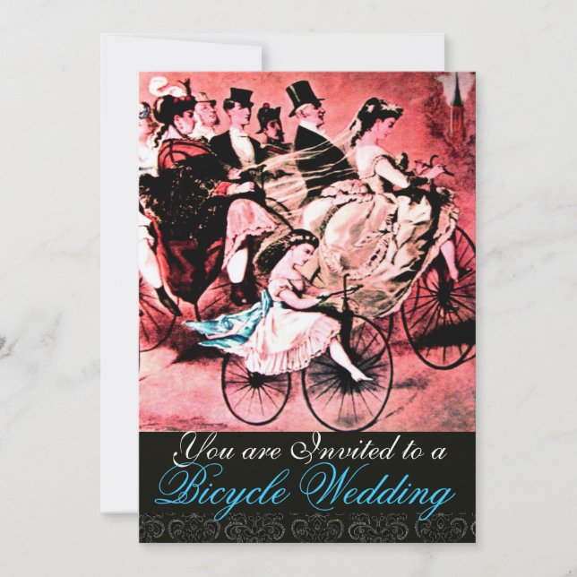 INVITATION NOIR BLEU ROUGE BICYCLETTE MARIAGE DAMAS MONOGRAMM (Devant)