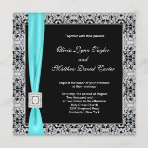 Invitation Noir bleu turquoise et noces d'argent