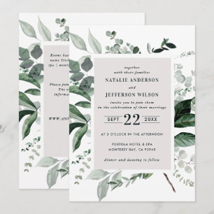 Invitation Noir botanique floral élégant détails de mariage Q