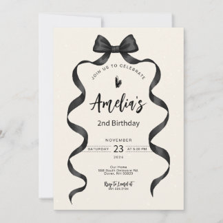 Invitation Noir Bow Anniversaire N'importe quel âge Invitatio
