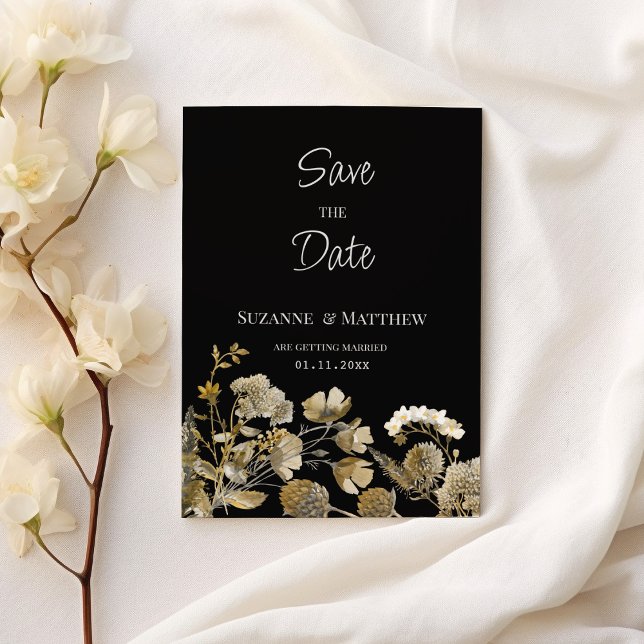 Invitation Noir brun fleur sauvage hiver Sauvez la date (Ivory brown black wildflower winter Save the Date)