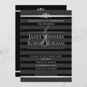 Invitation Noir Crystal Tuxedo Stripe Mariage Élégant
