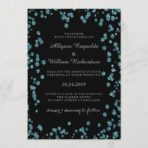 Invitation Noir de glam avec Mariage Confetti Turquoise