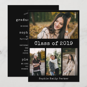 Invitation Noir de machine à écrire simple  Graduation Party 