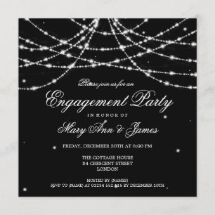 Invitation Noir de scintillement élégant de ficelle de partie