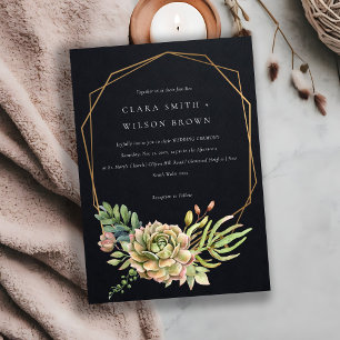 INVITATION NOIR DÉSERT SUCCULENT CACTI FOLIAGE FRAME MARIAGE