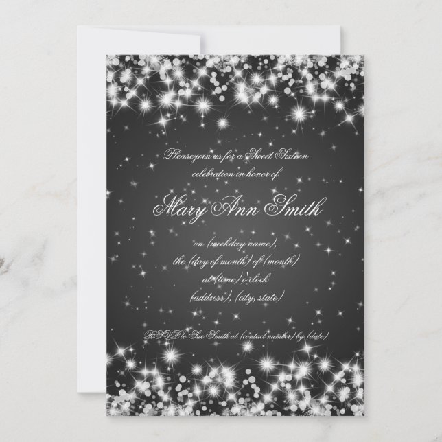 Invitation Noir d'étincelle d'hiver de fête d'anniversaire de (Devant)