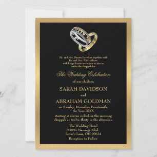 Invitation Noir d'or Formel traditionnel Mariage juif Invit