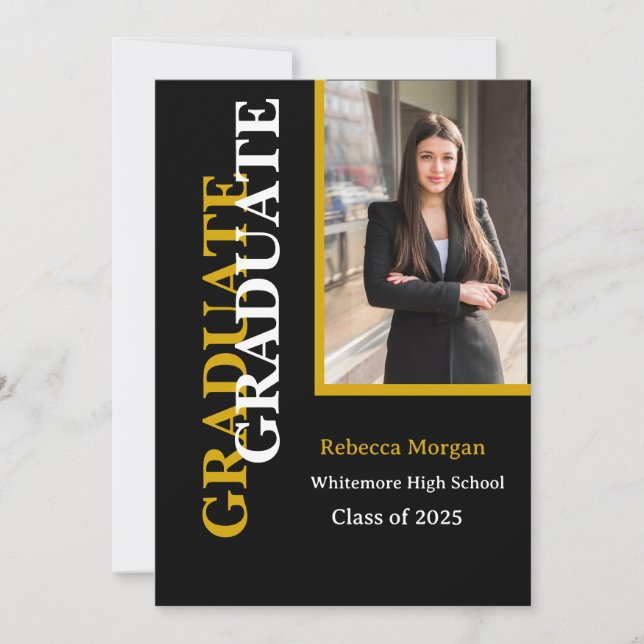 Invitation Noir d'or moderne 2025 Qr code Photo Graduation (Devant)
