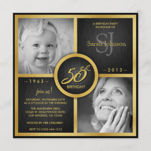 Invitation Noir élégant et anniversaire d'or cinquantième