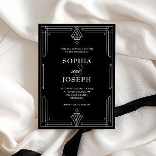 Invitation Noir Élégant Glamour Formel Mariage