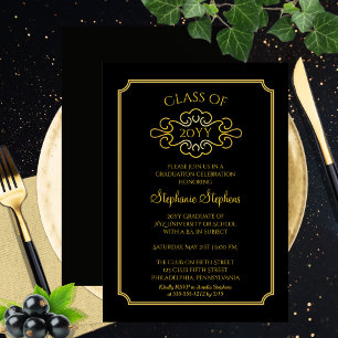 Invitation Noir élégant Gold College Graduation Party