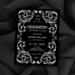 Invitation Noir élégant gothique vintage de remise de diplôme