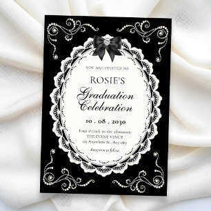 Invitation Noir Élégant remise de diplôme