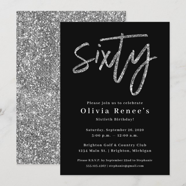 Invitation Noir et argent 60e anniversaire Modèle d'invitatio (Devant / Derrière)