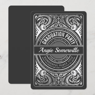Invitation Noir et argent d'invitations de fête de remise des