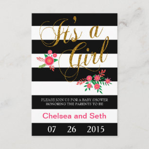 Invitation Noir et blanc barre le baby shower floral rose de