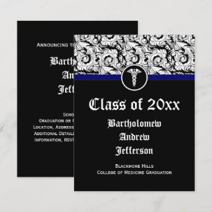 Invitation Noir et blanc Caduceus Médicale School Graduation