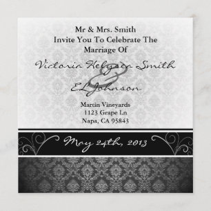 Invitation noir et blanc de mariage damassé
