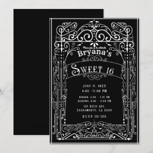 Invitation Noir et blanc déco victorienne vintage doux 16 ans