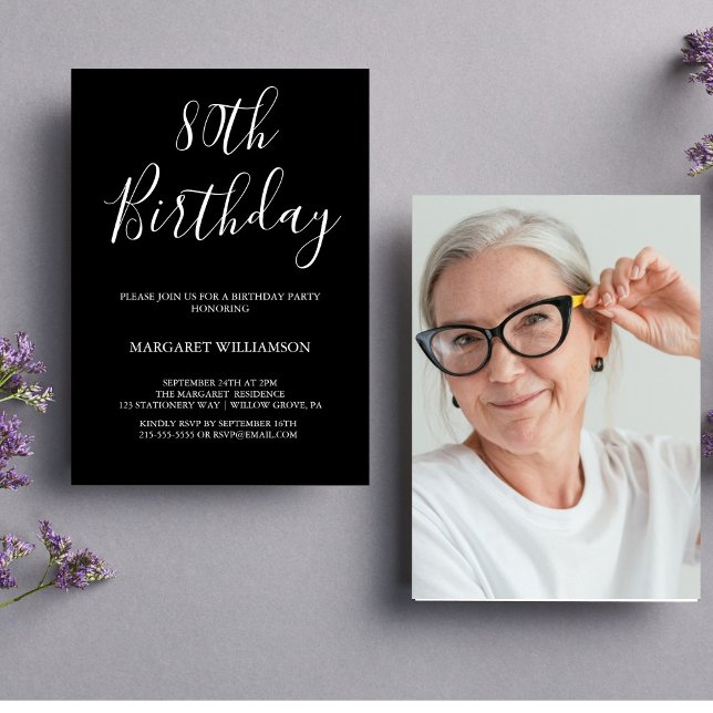 Invitation Noir et blanc Elégance moderne 80e anniversaire (Créateur téléchargé)