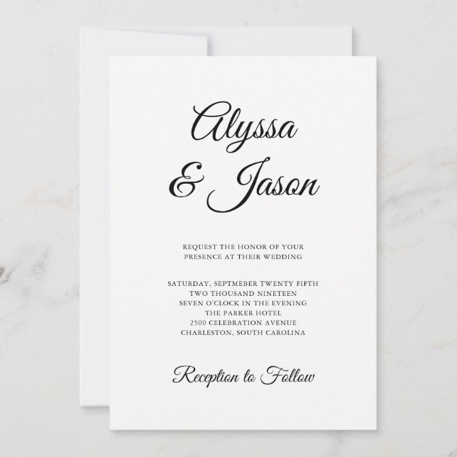 Invitation Noir et blanc élégant | Mariage (Devant)
