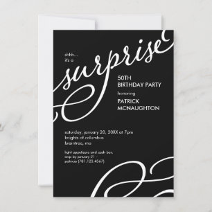 Invitation Noir et blanc Elégante Surprise Anniversaire Fête 