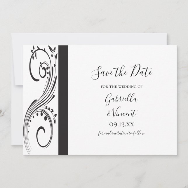 Invitation Noir et blanc Fils de mariage Enregistrer la date (Devant)