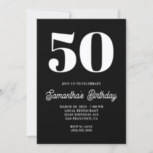 Invitation Noir et blanc grand nombre 50e anniversaire