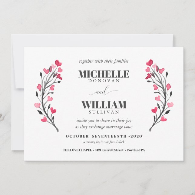 Invitation Noir et blanc | mariage floral moderne (Devant)