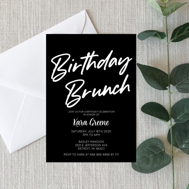Invitation Noir et blanc Minimal Anniversaire Brunch Invitati (Créateur téléchargé)