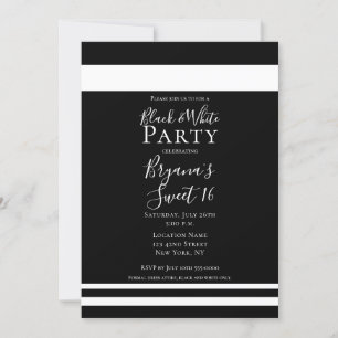 Invitation Noir et blanc Minimal doux minimum 16 Anniversaire