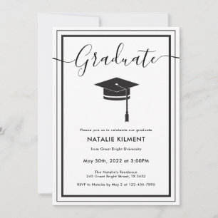 Invitation Noir et blanc Moderne Casquette diplômé