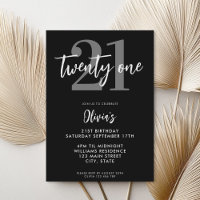 Noir et blanc moderne Élégant 21e anniversaire
