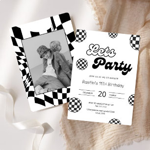 Invitation Noir et blanc rétro À damiers Motif Anniversaire