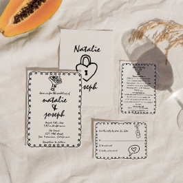 Invitation Noir et blanc rétro main tiré Mariage ironique