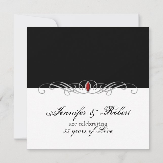 Invitation Noir et Blanc Rubis Accent Mariage Anniversaire (Devant)