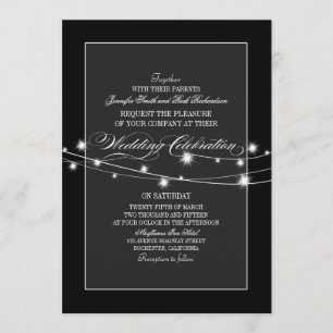 Invitation Noir et blanc scintillant lumières mariage moderne