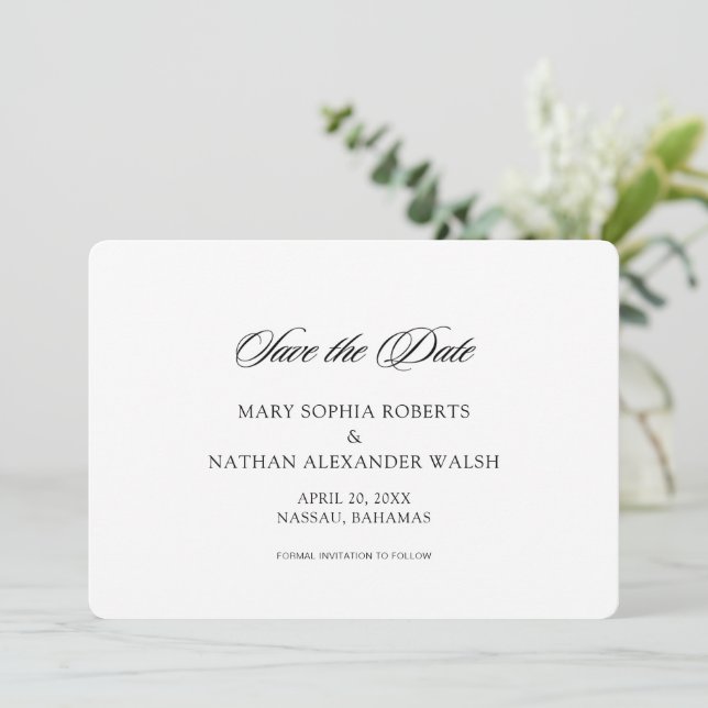 Invitation Noir et blanc Script Wedding Enregistrer la date (Debout devant)