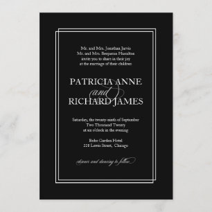 Invitation Noir et blanc Simple Élégant Mariage formel