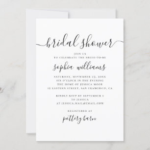 Invitation Noir et blanc simple script moderne douche nuptial