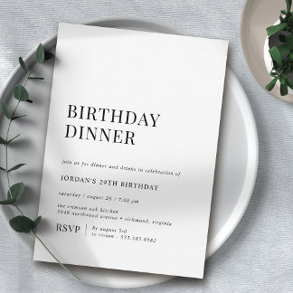 Invitation Noir et blanc simples | Dîner d'anniversaire moder