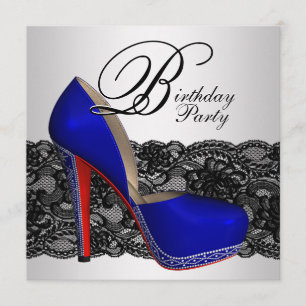 Invitation Noir et Bleu haute chaussure fête d'anniversaire