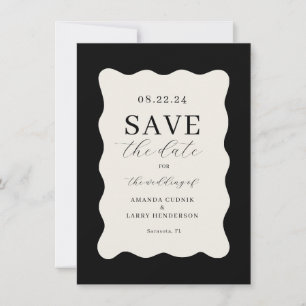 Invitation Noir et Crème moderne Wavy Mariage Enregistrer la 