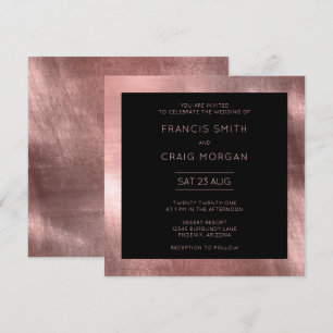 Invitation Noir et Faux Rose Gold Foil Mariage moderne
