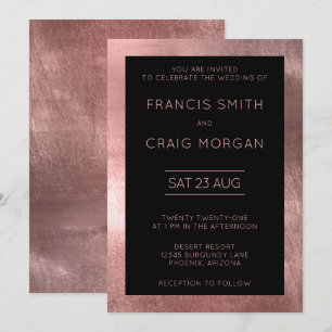 Invitation Noir et Faux Rose Gold Foil Mariage moderne